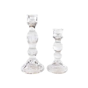 Lysestake Glass M/Riller Stor 20Cm