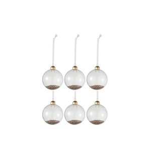 BOX OF 6 CHRISTMAS BAUBLES DECO GLASS CLEAR/GOLD SMALL