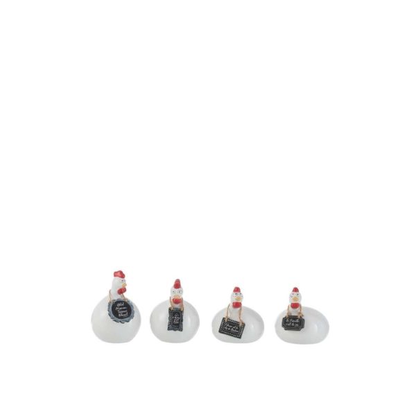 CHICKEN TEXTS CHALKBOARDS CERAMIC WHITE BLACK SMALL ASSORTMENT OF 4
