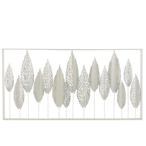 WALL DECO LEAVES METAL WHITE