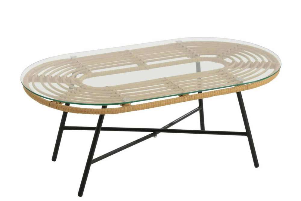 TABLE LOW OVAL OUTDOORS MET/GLASS NATURAL/BLACK