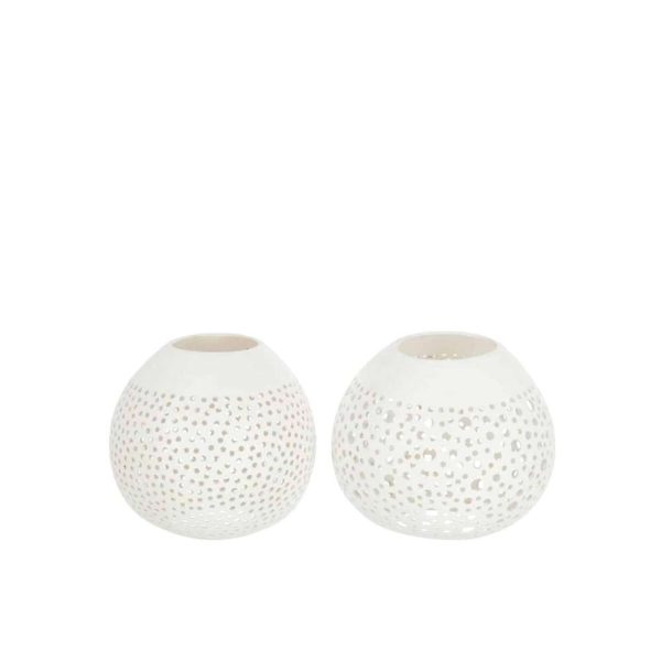 TEALIGHT HOLDER COCONUT HOLES WHITE ASSORTMENT OF 2
