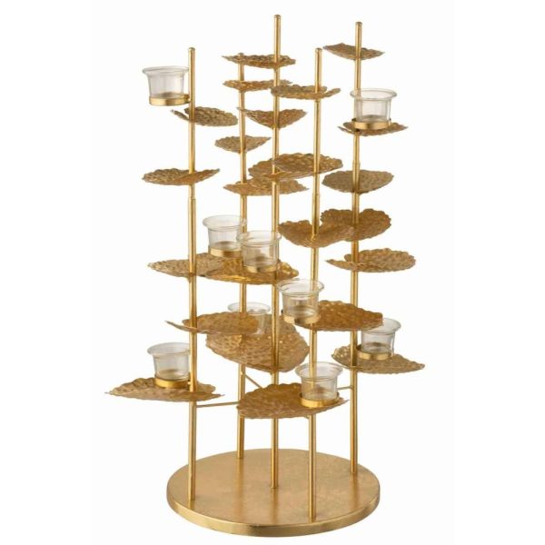 TEALIGHT HOLDER FLOWER ALUMINIUM/GLASSS GOLD