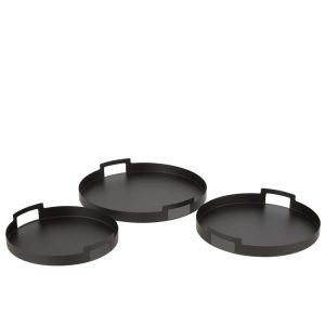 SET OF 3 TRAYS ROUND METAL BLACK