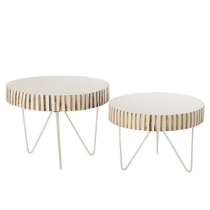 SET OF 2 TABLES YING WOOD METAL WHITE