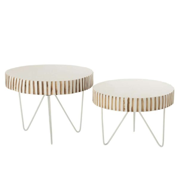 SET OF 2 TABLES YING WOOD METAL WHITE