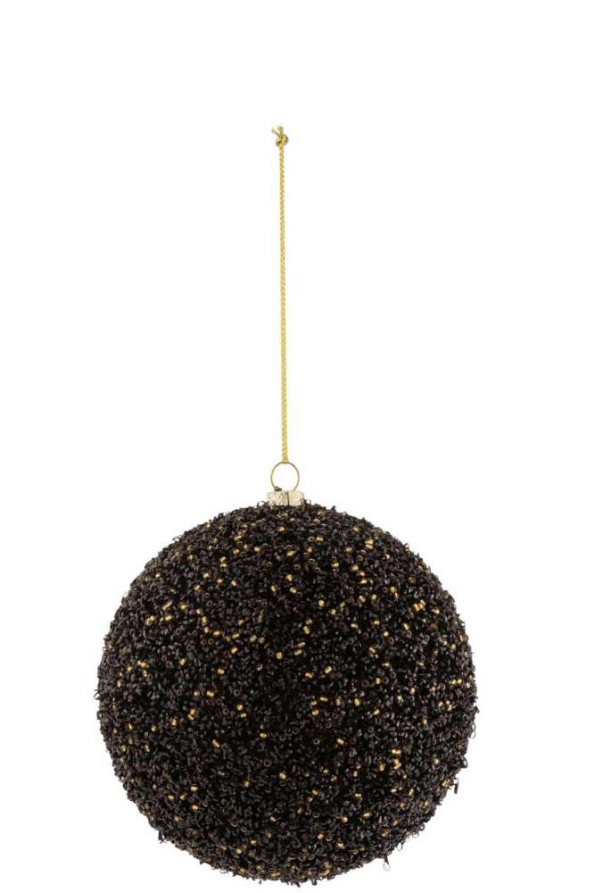 CHRISTMAS BAUBLE GLITTER PLASTIC BLACK/GOLD MEDIUM