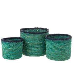 SET OF 3 BASKET CORN HUSK AZURE/DARK BLUE