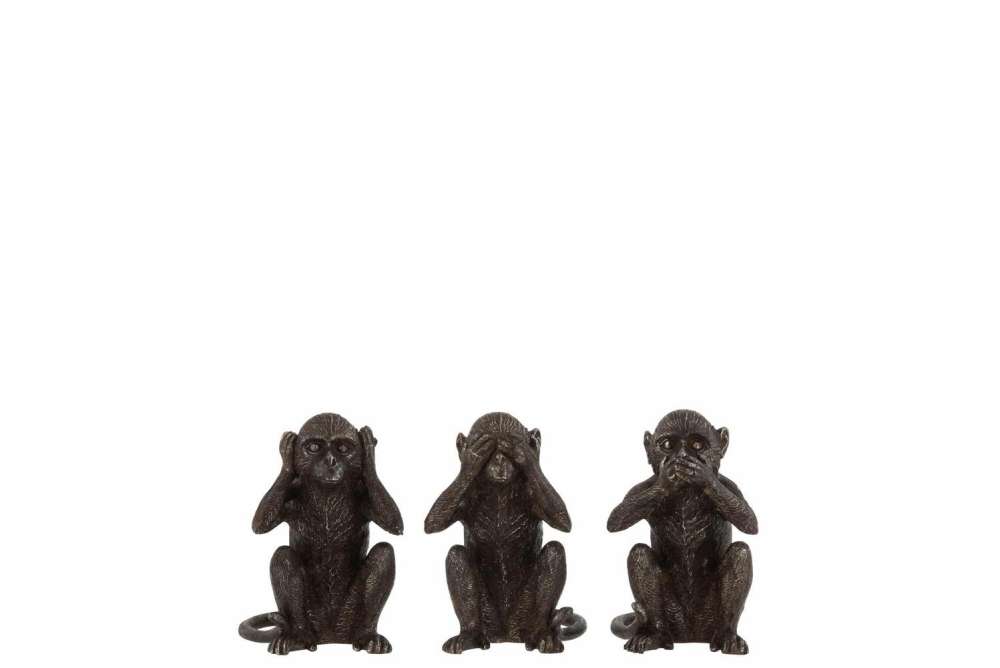 APE SEA/HEAR/SPEAK NO EVIL POLY DARK BROWN SMALL ASSORTMENT OF 3