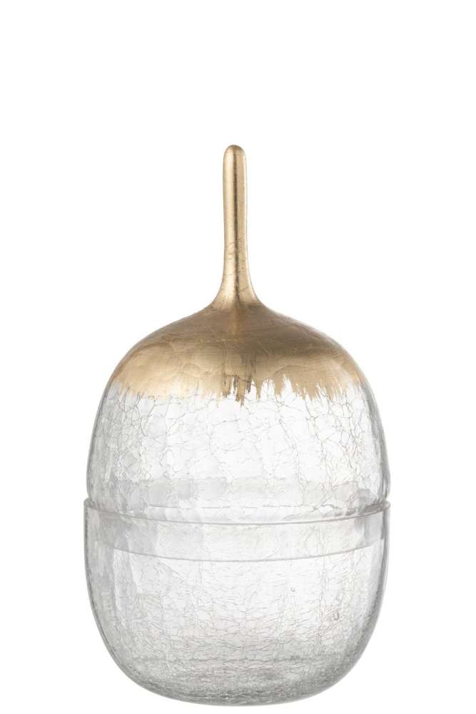 STORAGE JAR CRACKLE GLASS TRANSPARANT GOLD LARGE