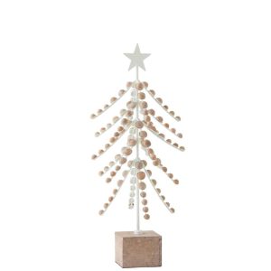 TREE ON BASE STAR WOOD/METAL WHITE/NATURAL