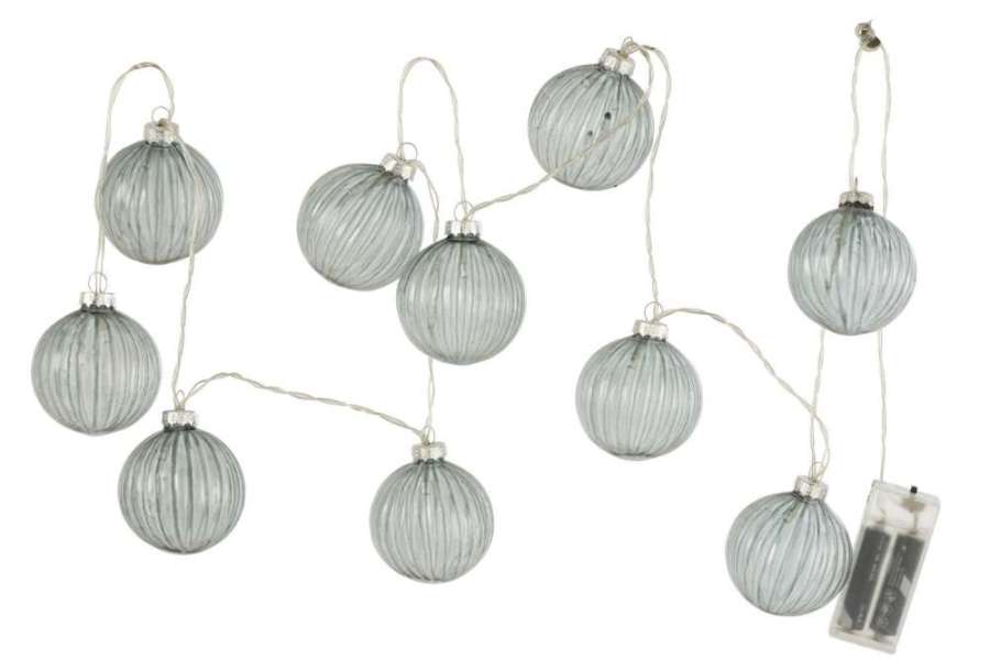GARLAND 10 BALLS+LED GLASS RIBBED DARK GREY