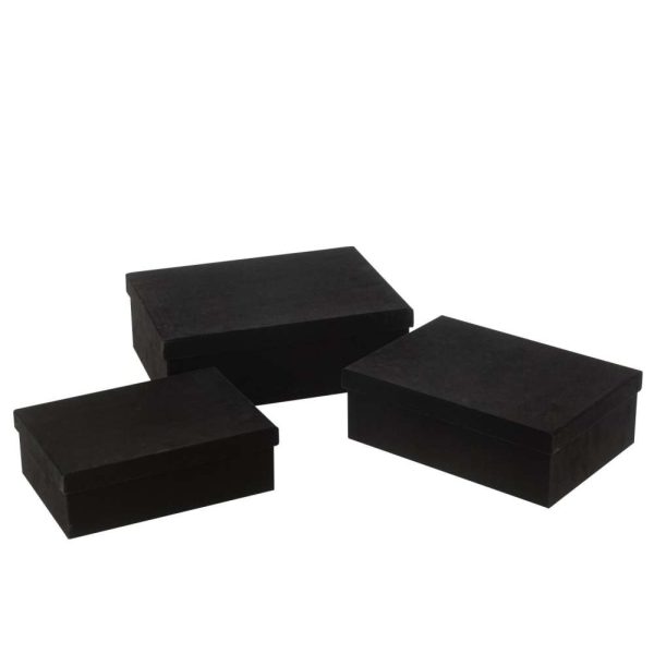 SET OF 3 BOX RECTANGLE VELVET PAPER BLACK