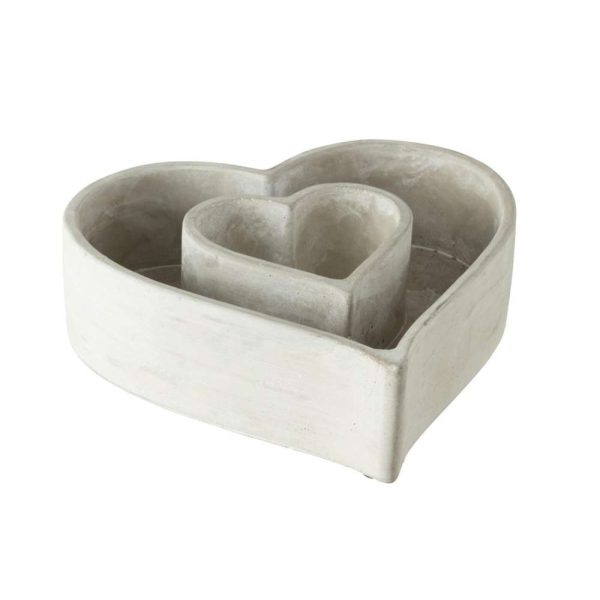 FLOWERPOT HEART IN HEART CEMENT GREY