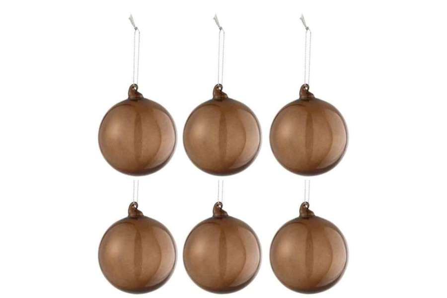 BOX OF 6 CHRISTMAS BAUBLES REGULAR TRANSPARENT BROWN SMALL