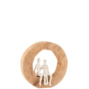FIGURE COUPLE SITTING MANGO WOOD/ALUMINIUM NATURAL/WHITE