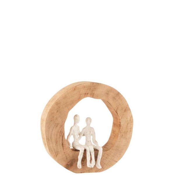 FIGURE COUPLE SITTING MANGO WOOD/ALUMINIUM NATURAL/WHITE