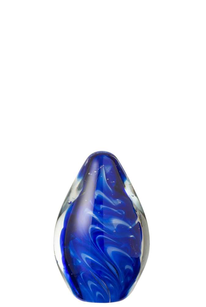 PAPERWEIGHT POLYPUS OVAL GLASS TRANSPARENT/BLUE SMALL