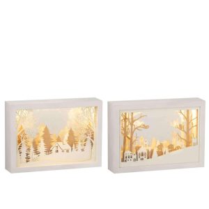 FRAME LOW 3D LED WINTER PVC/GLASS GOLD ASSORTMENT OF 2