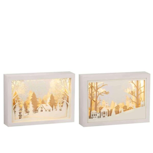 FRAME LOW 3D LED WINTER PVC/GLASS GOLD ASSORTMENT OF 2