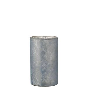 TEALIGHT HOLDER ROUND GLASS SNOW BLUE LARGE