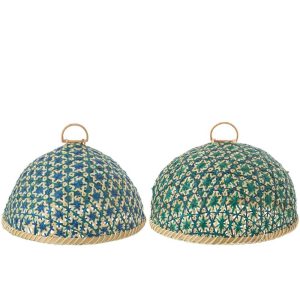 FOOD COVER MOSAIC PATTERN BAMBOO DARK BLUE/WATER GREEN ASSORTMENT OF 2