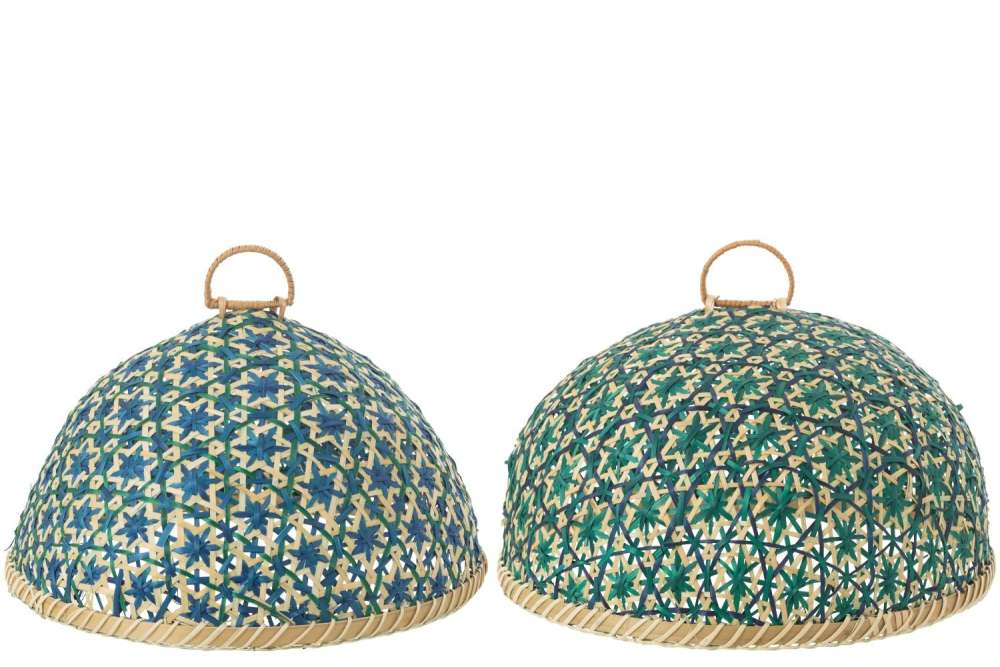 FOOD COVER MOSAIC PATTERN BAMBOO DARK BLUE/WATER GREEN ASSORTMENT OF 2