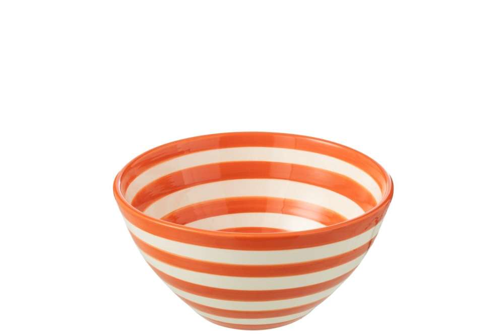 BOWL GRANADA STRIPES HIGH CERAMIC WHITE/ORANGE MEDIUM