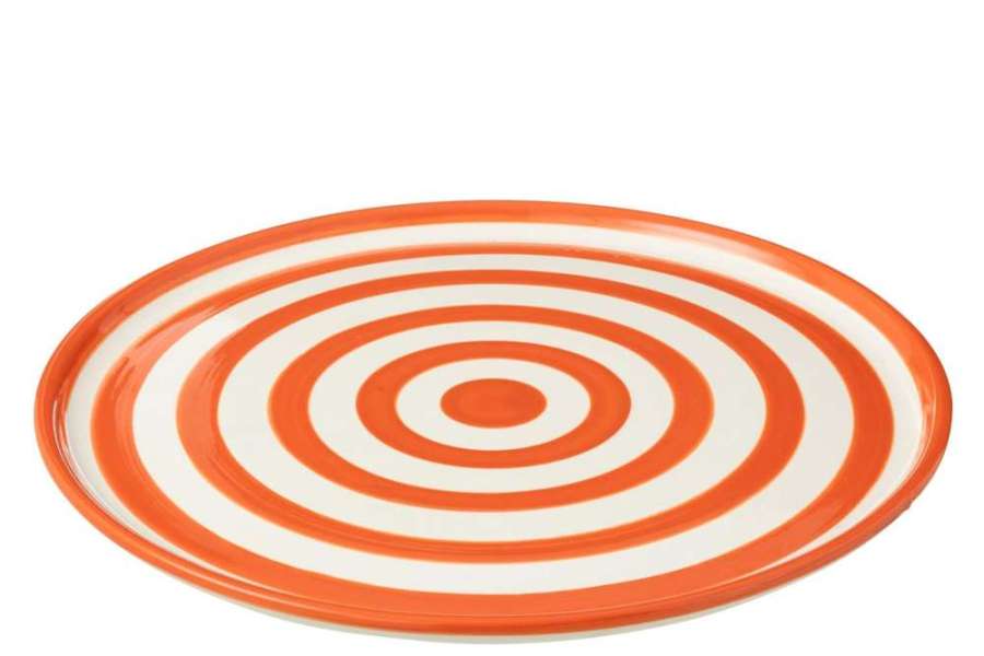 PLATE GRANADA STRIPES CERAMIC WHITE/ORANGE
