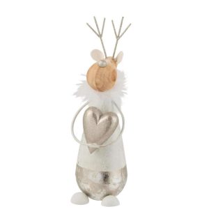 REINDEER HEART METAL/WOOD WHITE/GOLD LARGE