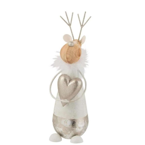 REINDEER HEART METAL/WOOD WHITE/GOLD LARGE