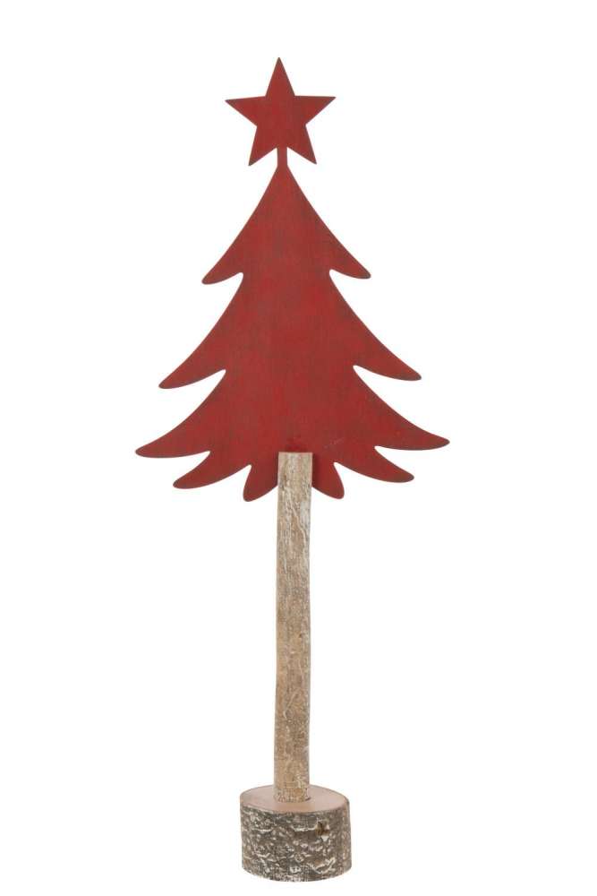 CHRISTMAS TREE +STAR IRON/PAULOWNIA WOOD CHRISTMAS RED LARGE