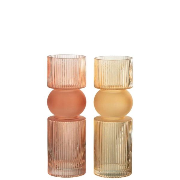 VASE/CANDLE HOLDER CANDY GLASS ORANGE/RED MEDIUM ASSORTMENT OF 2