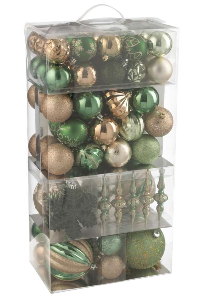 BOX OF 80 CHRISTMAS BAUBLE PLASTIC MINT GREEN/ECRU