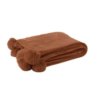 PLAID POMPOM POLYESTER RUST