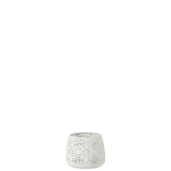 TEALIGHT HOLDER ROUND EASTERN METAL/GLASS WHITE SMALL