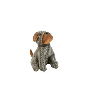 DOOR STOP DOG CHECKERED POLYESTER BLACK/BROWN MEDIUM