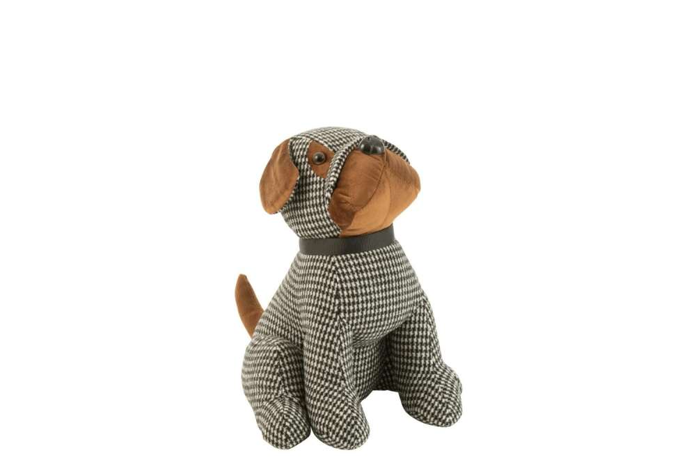 DOOR STOP DOG CHECKERED POLYESTER BLACK/BROWN MEDIUM