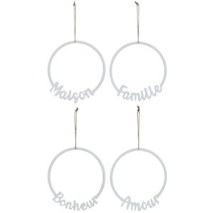 HANGINGS WORDS ALUMINIUM WHITE ASSORTMENT OF 4