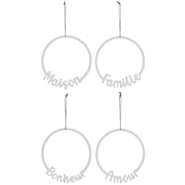 HANGINGS WORDS ALUMINIUM WHITE ASSORTMENT OF 4