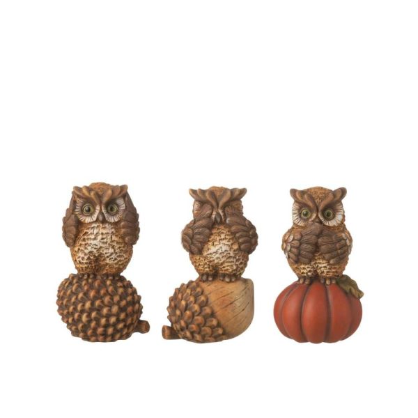 OWL SEE/HEAR/SPEAK PORCELAIN BROWN ASSORTMENT OF 3