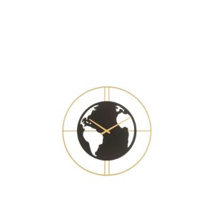 CLOCK WORLD MAP HOLES METAL BLACK/GOLD SMALL