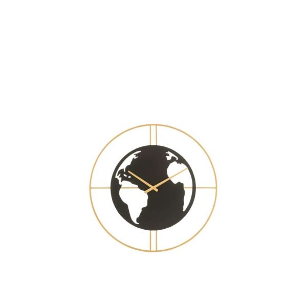CLOCK WORLD MAP HOLES METAL BLACK/GOLD SMALL