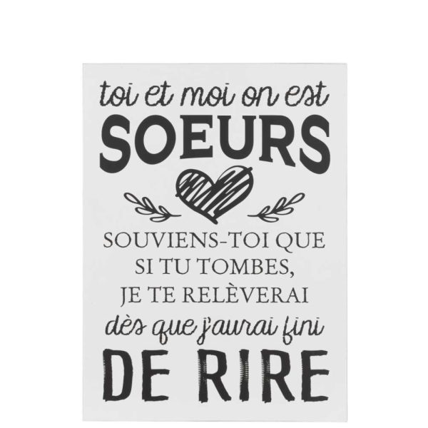 PLACARD TEXT FRENCH SOEURS METAL WHITE/BLACK