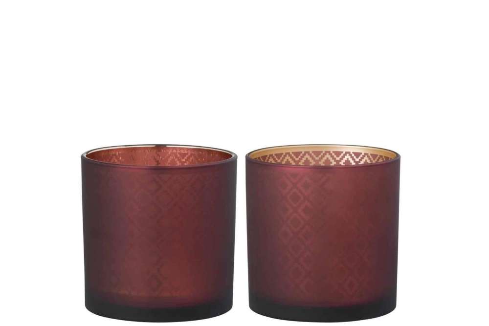 HURRICANE LIGHT ORIENTAL GLASS RED/GOLD MEDIUM ASSORTMENT OF 2