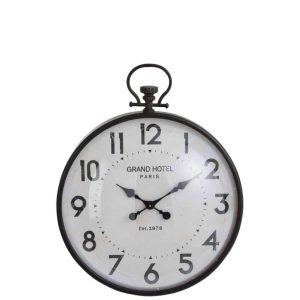 CLOCK BALL ROUND METAL BLACK GLASS LARGE