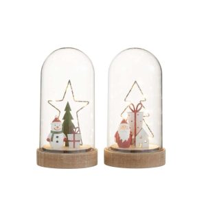 BELL JAR TREE/STAR WOOD/GLASS+LED MIX ASSORTMENT OF 2