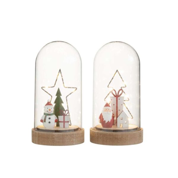BELL JAR TREE/STAR WOOD/GLASS+LED MIX ASSORTMENT OF 2