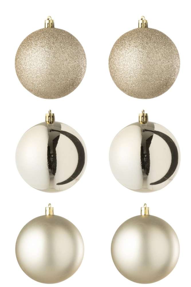 BOX OF 6 CHRISTMAS BAUBLE  PLASTIC LIGHT BEIGE