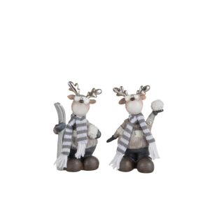 REINDEER WITH GLASSES POLY WHITE/GREY MEDIUM ASSORTMENT OF 2